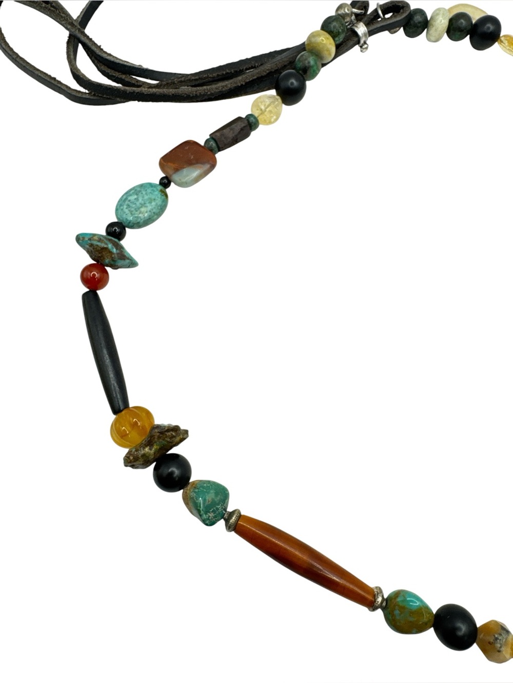 Artisan Southwest Turquoise Buffalo Horn Leather Lariat Tassel Necklace 29-37” - Picture 7 of 7